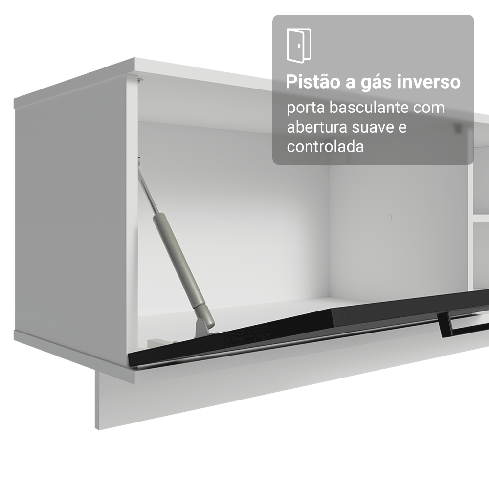 Rack Suspenso para TV até 80 Polegadas 218 cm 2 Portas Branco/Preto Agata Madesa