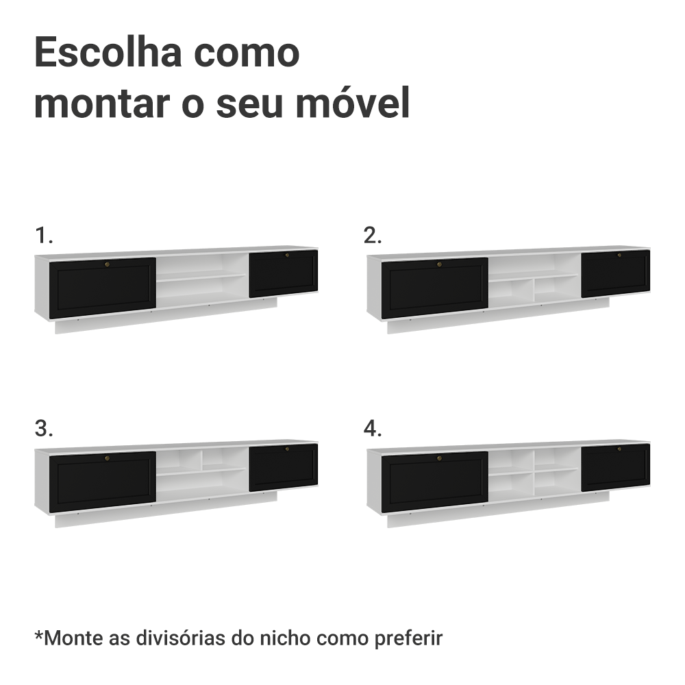 Rack Suspenso para TV até 80 Polegadas 218 cm 2 Portas Branco/Preto Vik Madesa