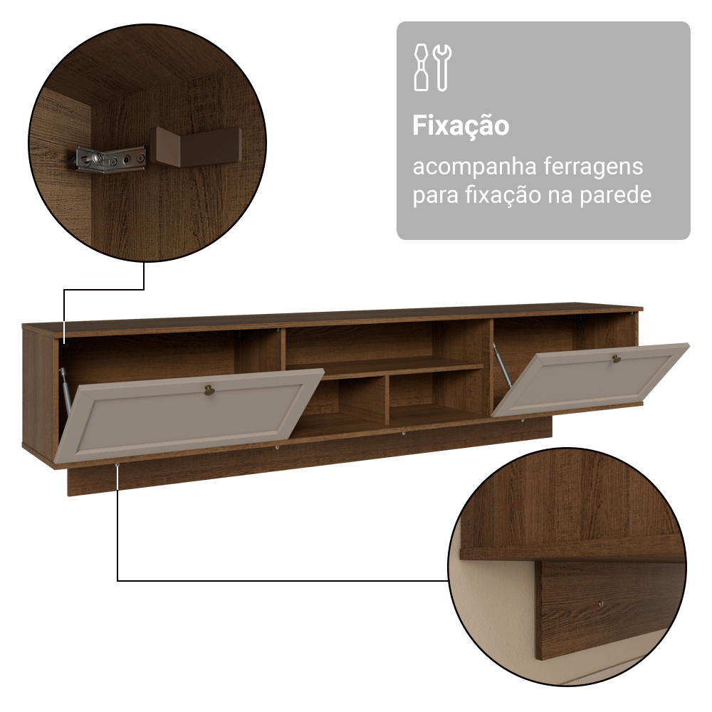 Rack Suspenso para TV até 80 Polegadas 218 cm 2 Portas Rustic/Crema Vik Madesa