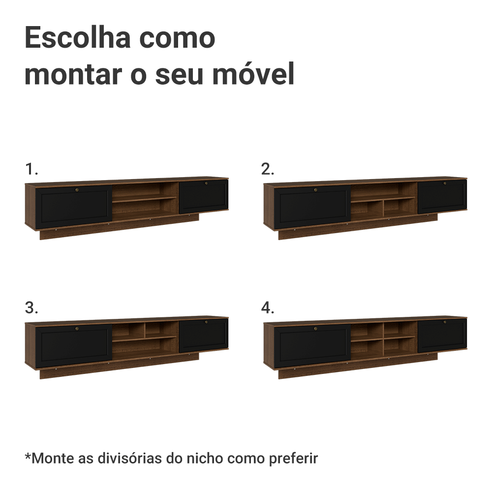 Rack Suspenso para TV até 80 Polegadas 218 cm 2 Portas Rustic/Preto Vik Madesa