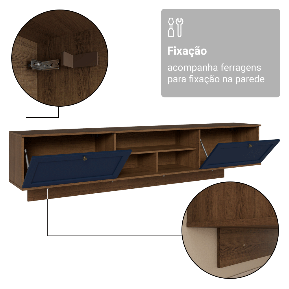 Rack Suspenso para TV até 80 Polegadas 218 cm 2 Portas Rustic/Azul Vik Madesa