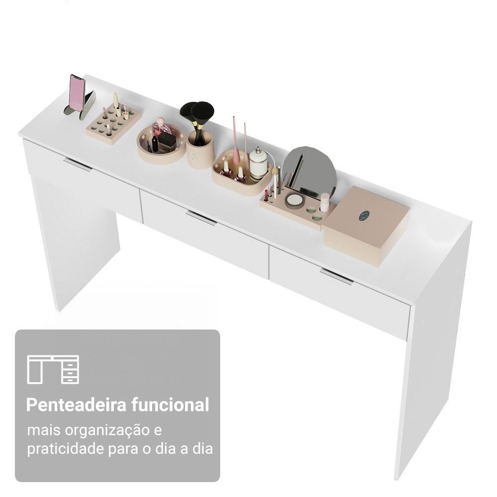 Penteadeira Madesa Camarim Carly com 3 Gavetas (Sem Painel) Branco