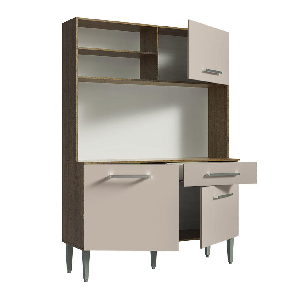 Armário de Cozinha Compacta 120cm Rustic/Crema Life Madesa