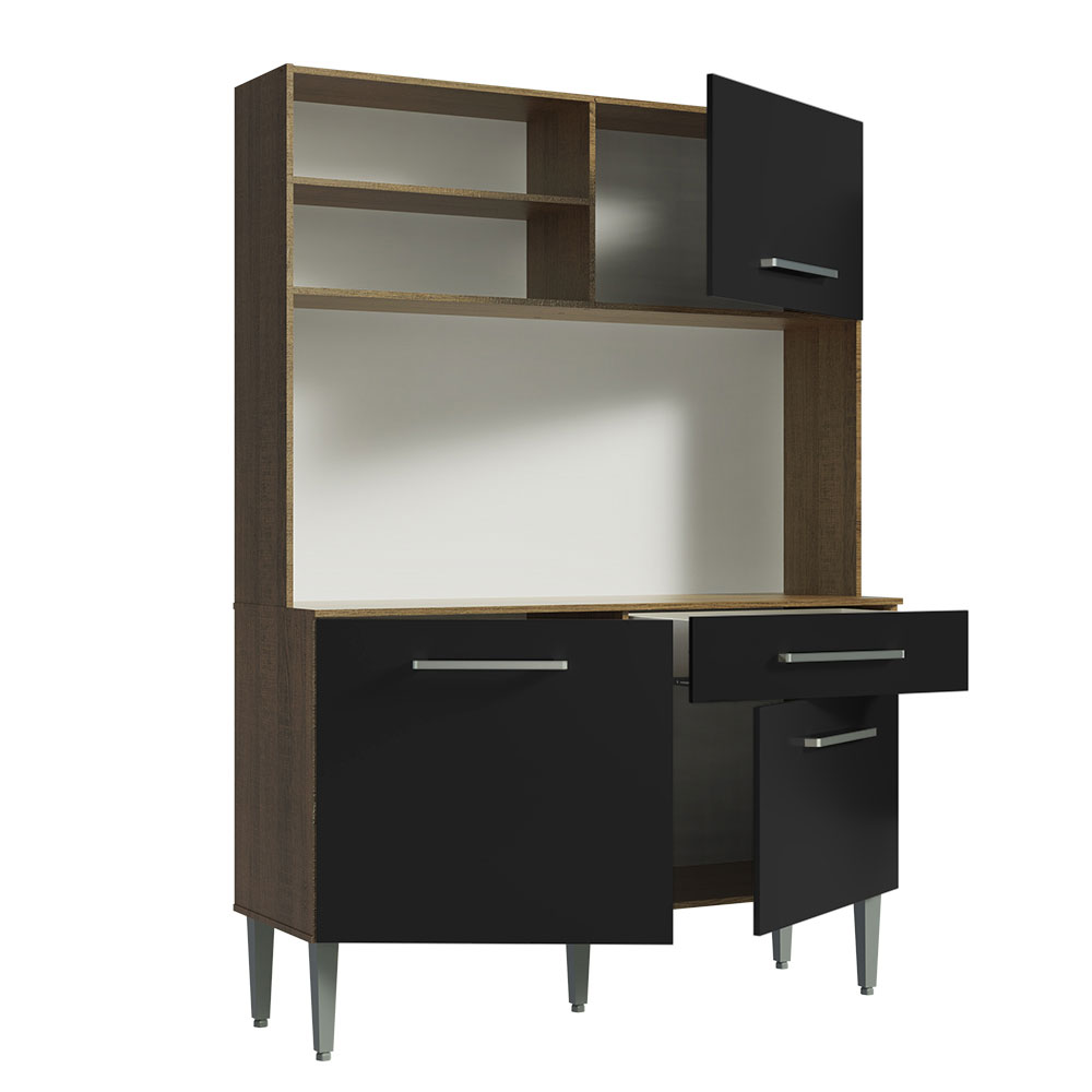 Armário de Cozinha Compacta 120cm Rustic/Preto Life Madesa
