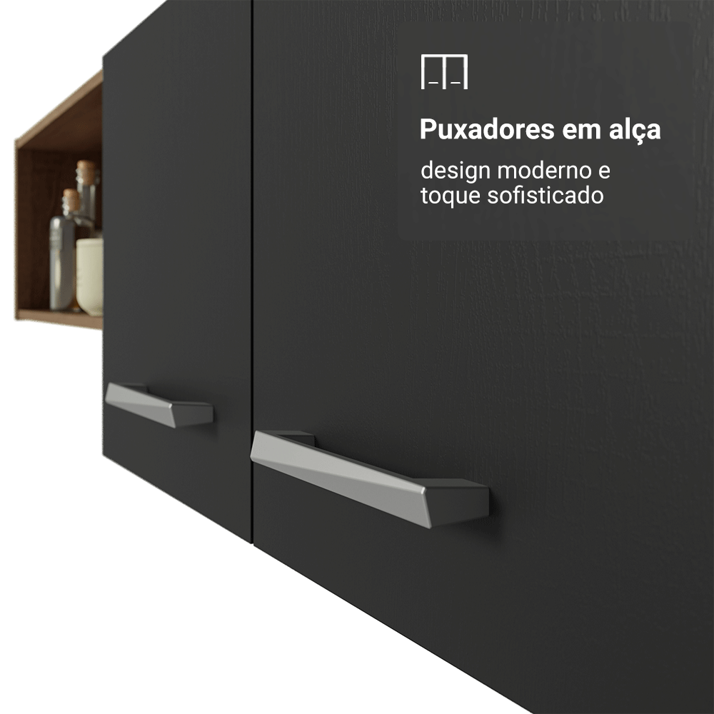 Armário de Cozinha Compacta 196cm Rustic/Preto Aura Madesa