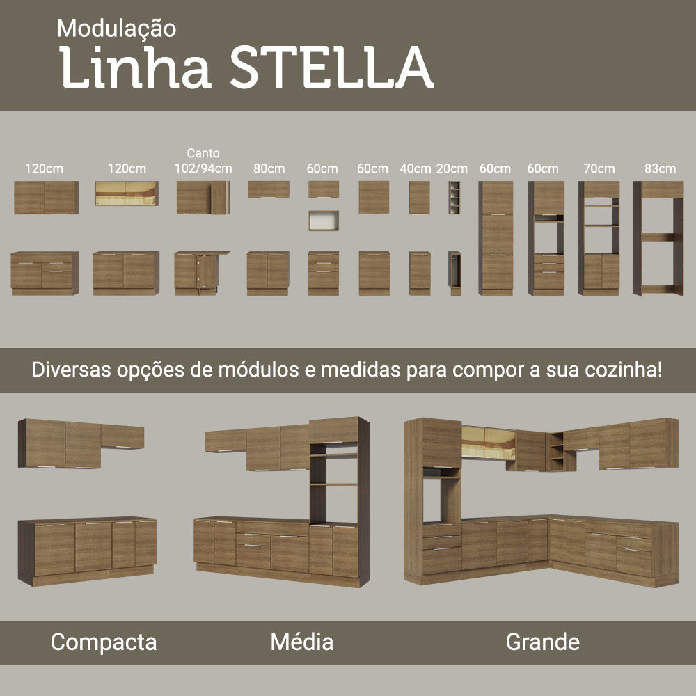 Balcão Cozinha 120 x 60 cm 1 Portas e 2 Gavetas (Com Tampo) Rustic Stella Madesa