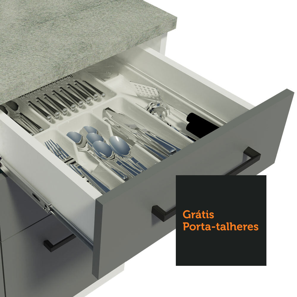 Balcão Gabinete de Pia Madesa Agata 120 x 60 cm 2 Portas e 3 Gavetas (Sem Tampo) Branco/Cinza