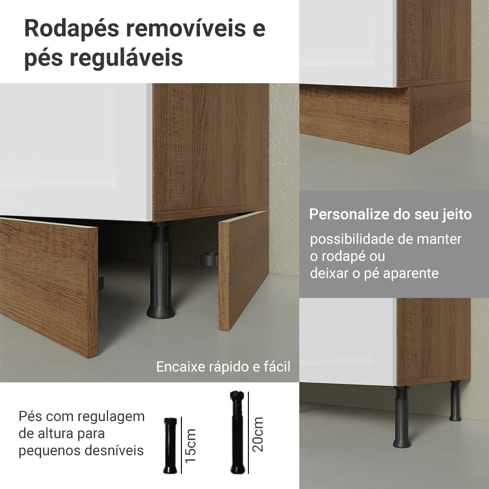 Balcão Porta-Temperos 20x60 cm 1 Porta (Com Tampo) Rustic/Branco Vik Madesa