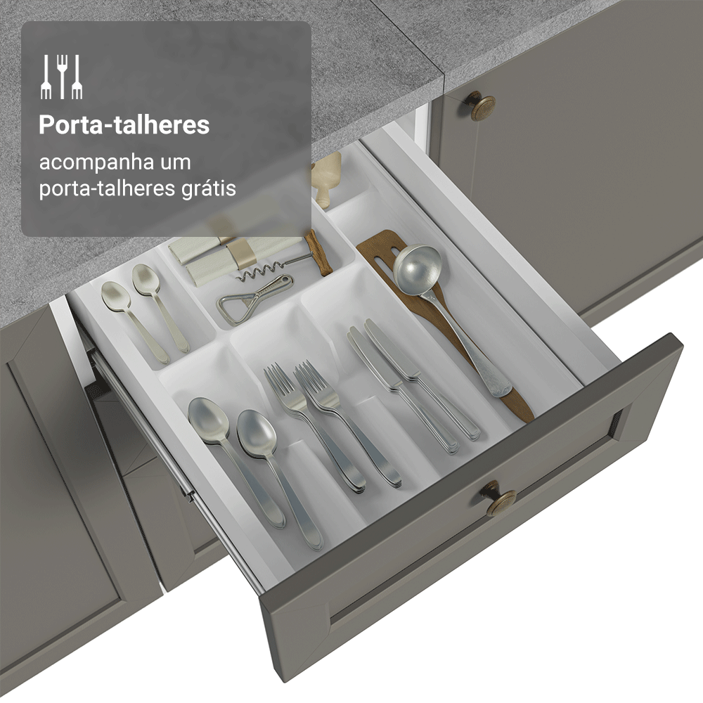 Balcão de Cozinha 40 x 60 cm 3 Gavetas (Com Tampo) Branco/Cinza Vik Madesa