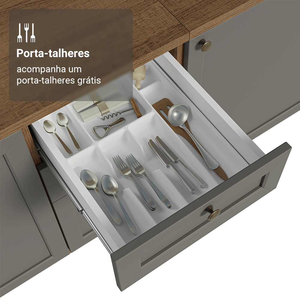 Balcão de Cozinha 40 x 60 cm 3 Gavetas (Com Tampo) Rustic/Cinza Vik Madesa