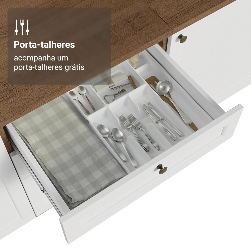 Balcão de Cozinha 60 x 60 cm 3 Gavetas (Com Tampo) Rustic/Branco Vik Madesa