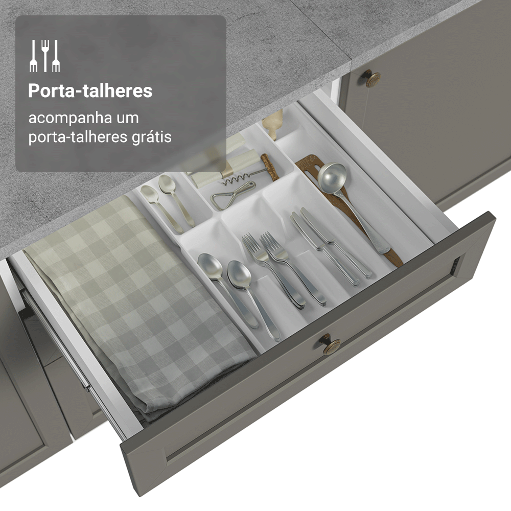 Balcão de Cozinha 60 x 60 cm 3 Gavetas (Sem Tampo) Branco/Cinza Vik Madesa