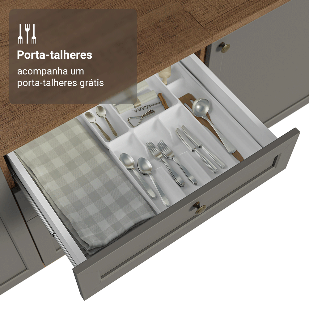 Balcão de Cozinha 60 x 60 cm 3 Gavetas (Com Tampo) Rustic/Cinza Vik Madesa