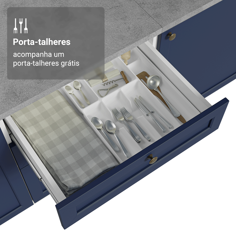 Balcão de Cozinha 60 x 60 cm 3 Gavetas (Sem Tampo) Branco/Azul Vik Madesa