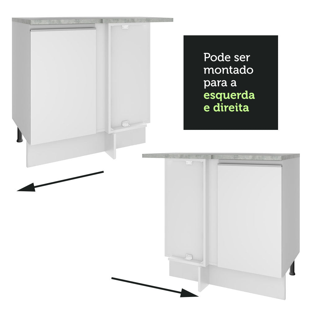 Balcão de Canto Madesa Glamy 1 Porta 60 cm Profundidade (Com Tampo) Branco