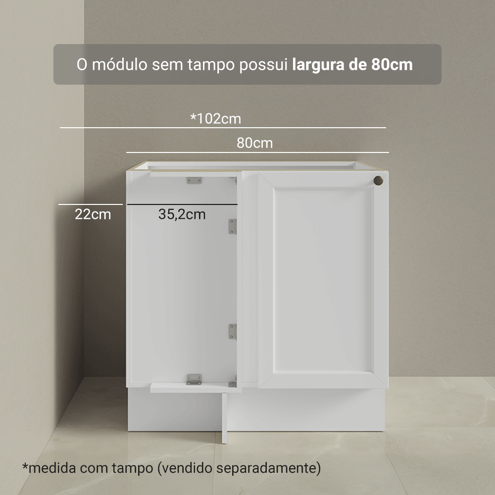 Balcão de Canto para Linha de 60 cm Profundidade (Sem Tampo) Branco Vik Madesa