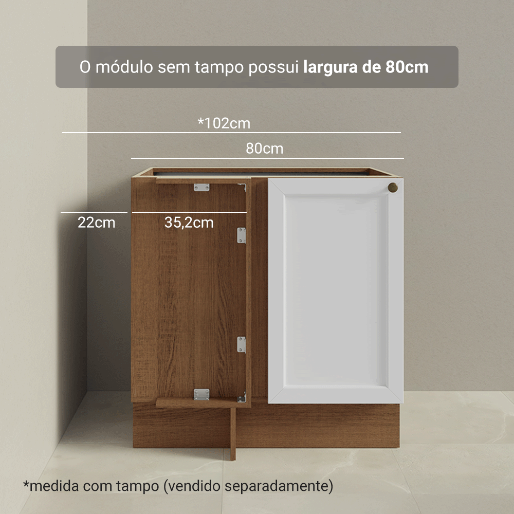 Balcão de Canto para Linha de 60 cm Profundidade (Sem Tampo) Rustic/Branco Vik Madesa