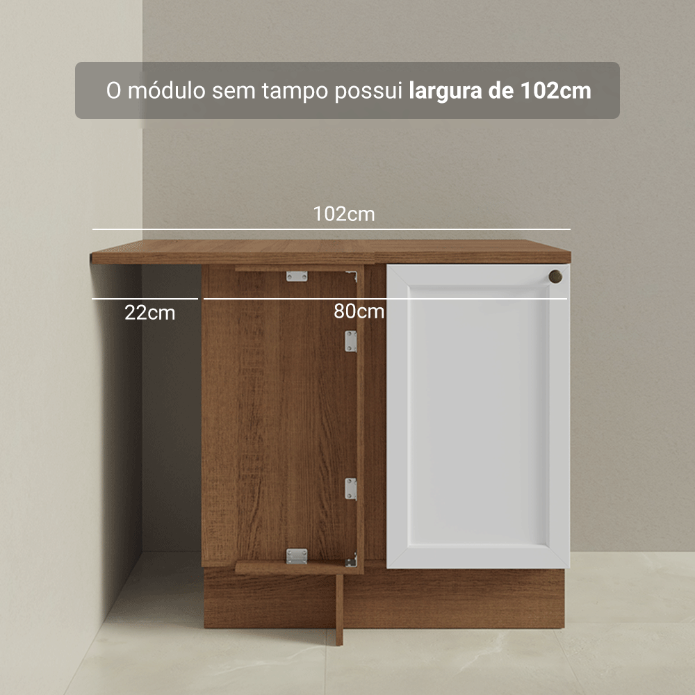 Balcão de Canto para Linha de 60 cm Profundidade (Com Tampo) Rustic/Branco Vik Madesa