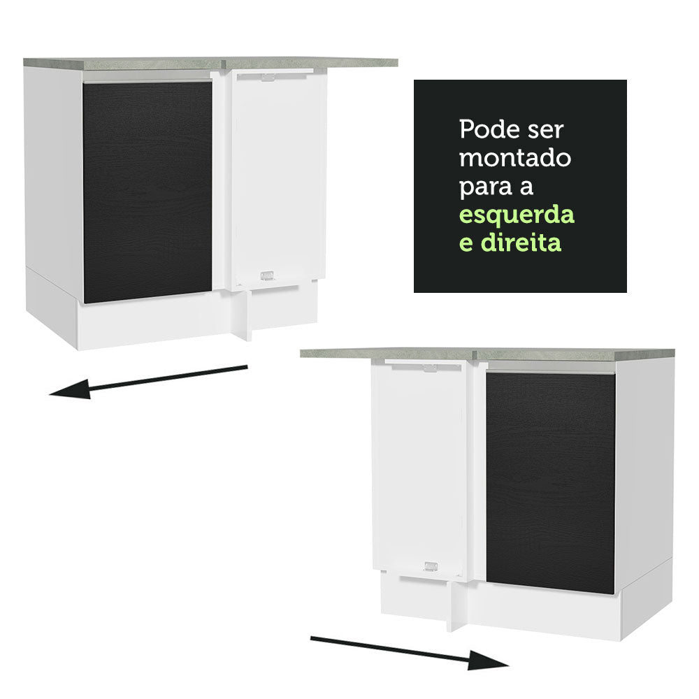 Balcão Cozinha de Canto 1 Porta 60 cm Profundidade (Sem Tampo) Branco/Preto Glamy Madesa