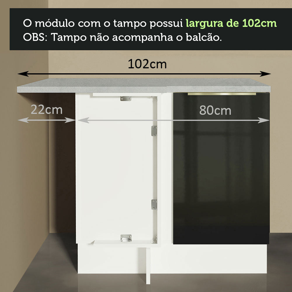Balcão de Canto Madesa Lux 1 Porta (Sem Tampo) Branco/Preto