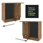 Balcão de Canto Madesa Agata 1 Porta 60 cm Profundidade (Com Tampo) Rustic/Preto