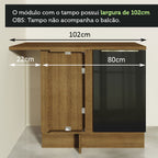 Balcão de Canto Madesa Lux 1 Porta (Sem Tampo) Rustic/Preto