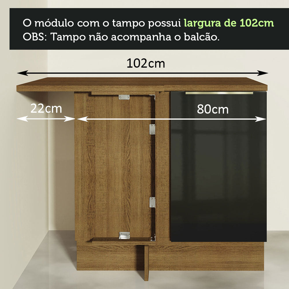 Balcão de Canto Madesa Lux 1 Porta (Sem Tampo) Rustic/Preto