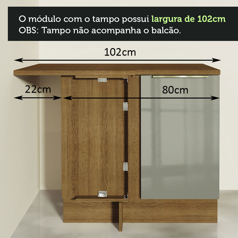 Balcão de Canto Madesa Lux 1 Porta (Sem Tampo) Rustic/Cinza