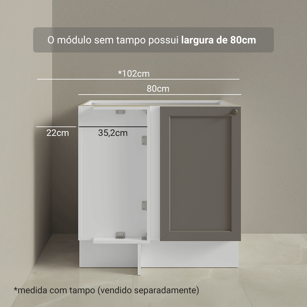 Balcão de Canto para Linha de 60 cm Profundidade (Sem Tampo) Branco/Cinza Vik Madesa