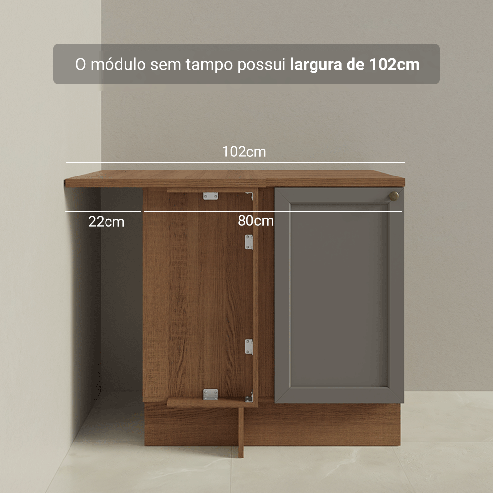 Balcão de Canto para Linha de 60 cm Profundidade (Com Tampo) Rustic/Cinza Vik Madesa