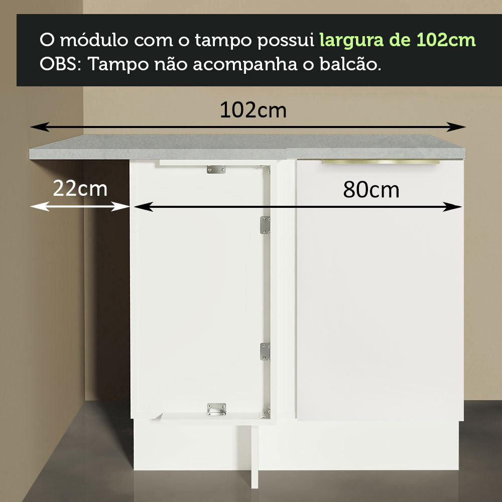 Balcão de Canto Madesa Lux 1 Porta (Sem Tampo) Branco/Branco Veludo