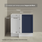 Balcão de Canto para Linha de 60 cm Profundidade (Sem Tampo) Branco/Azul Vik Madesa