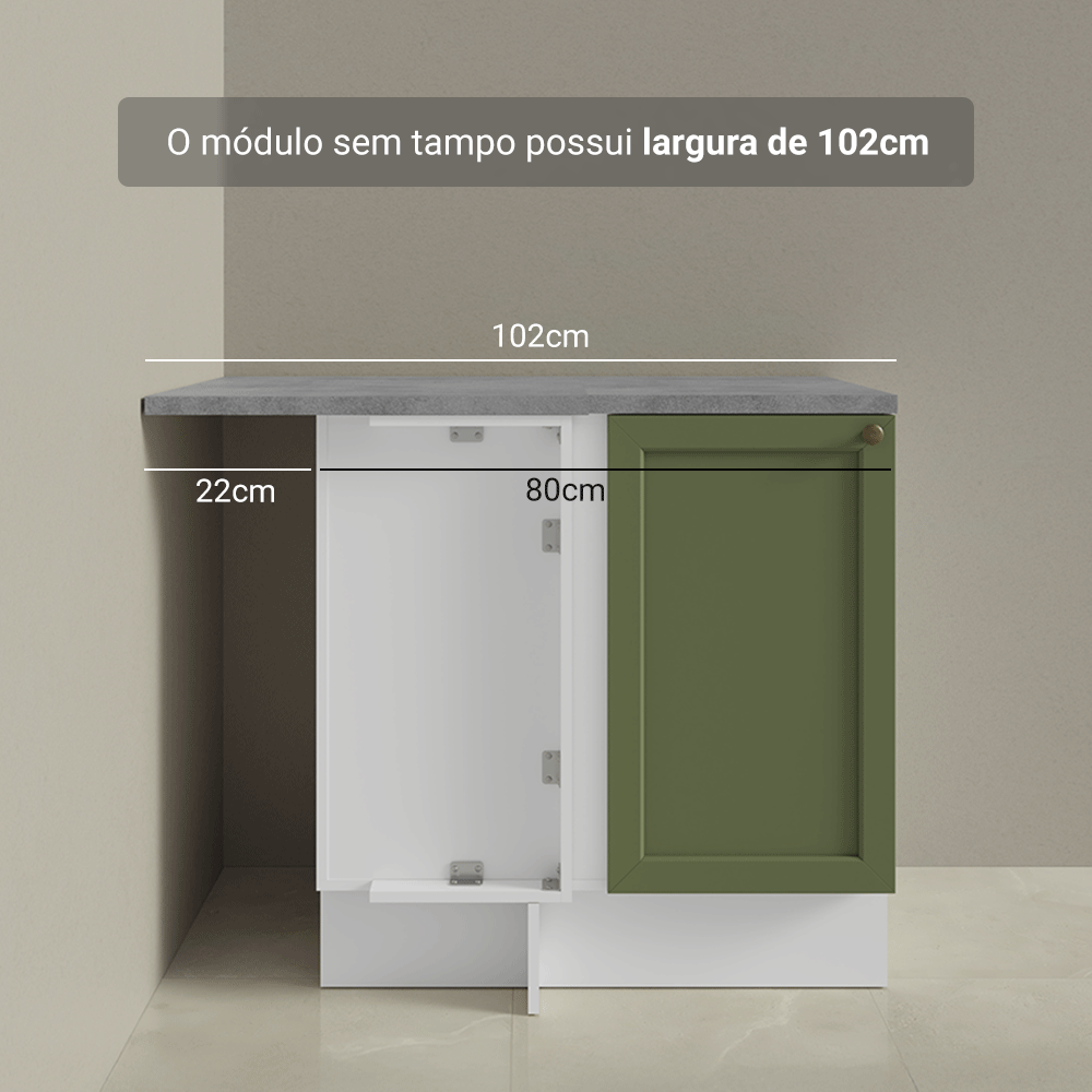 Balcão de Canto para Linha de 60 cm Profundidade (Com Tampo) Branco/Verde Vik Madesa