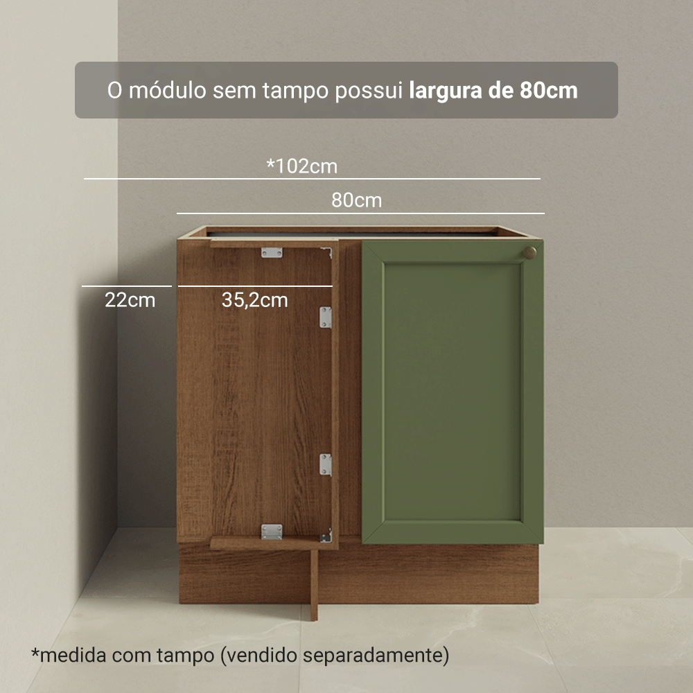 Balcão de Canto para Linha de 60 cm Profundidade (Sem Tampo) Rustic/verde Vik Madesa
