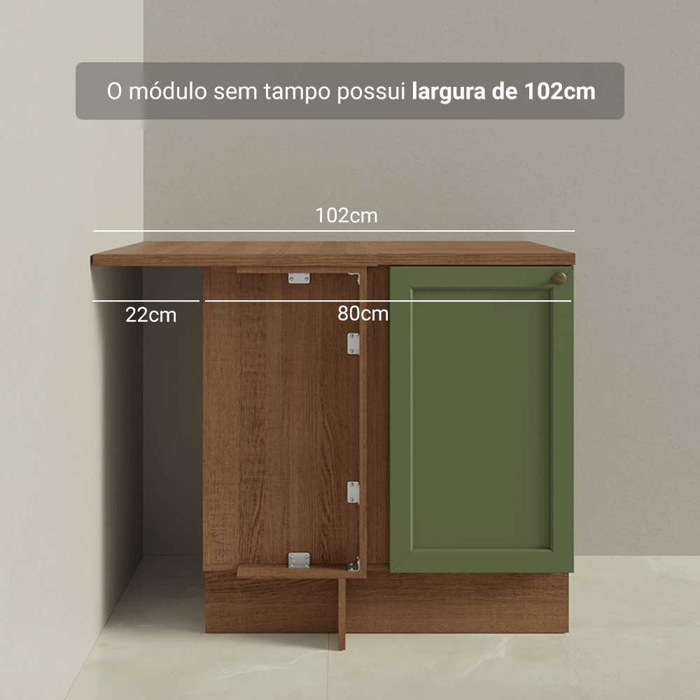 Balcão de Canto para Linha de 60 cm Profundidade (Com Tampo) Rustic/Verde Vik Madesa