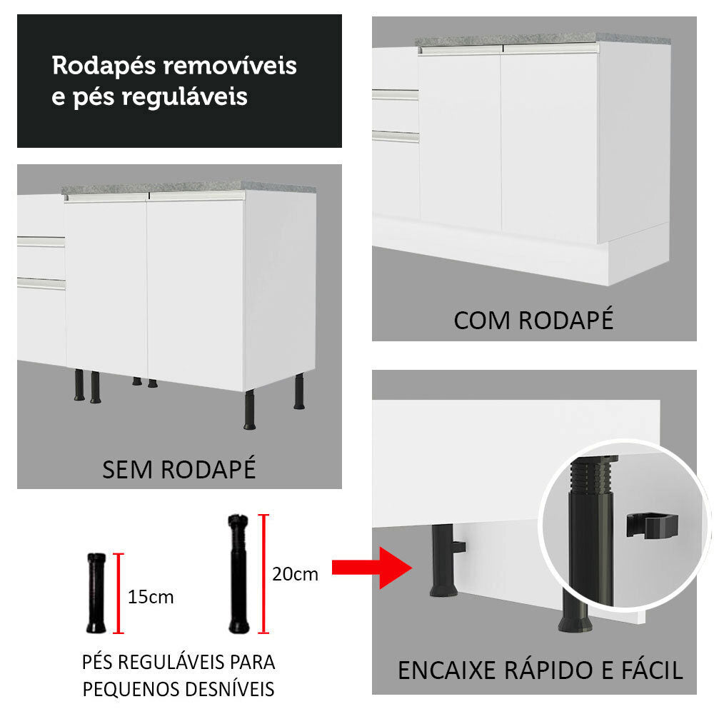 Balcão de Cozinha 80 x 60 cm 2 Gavetas (Sem Tampo) Branco Glamy Madesa