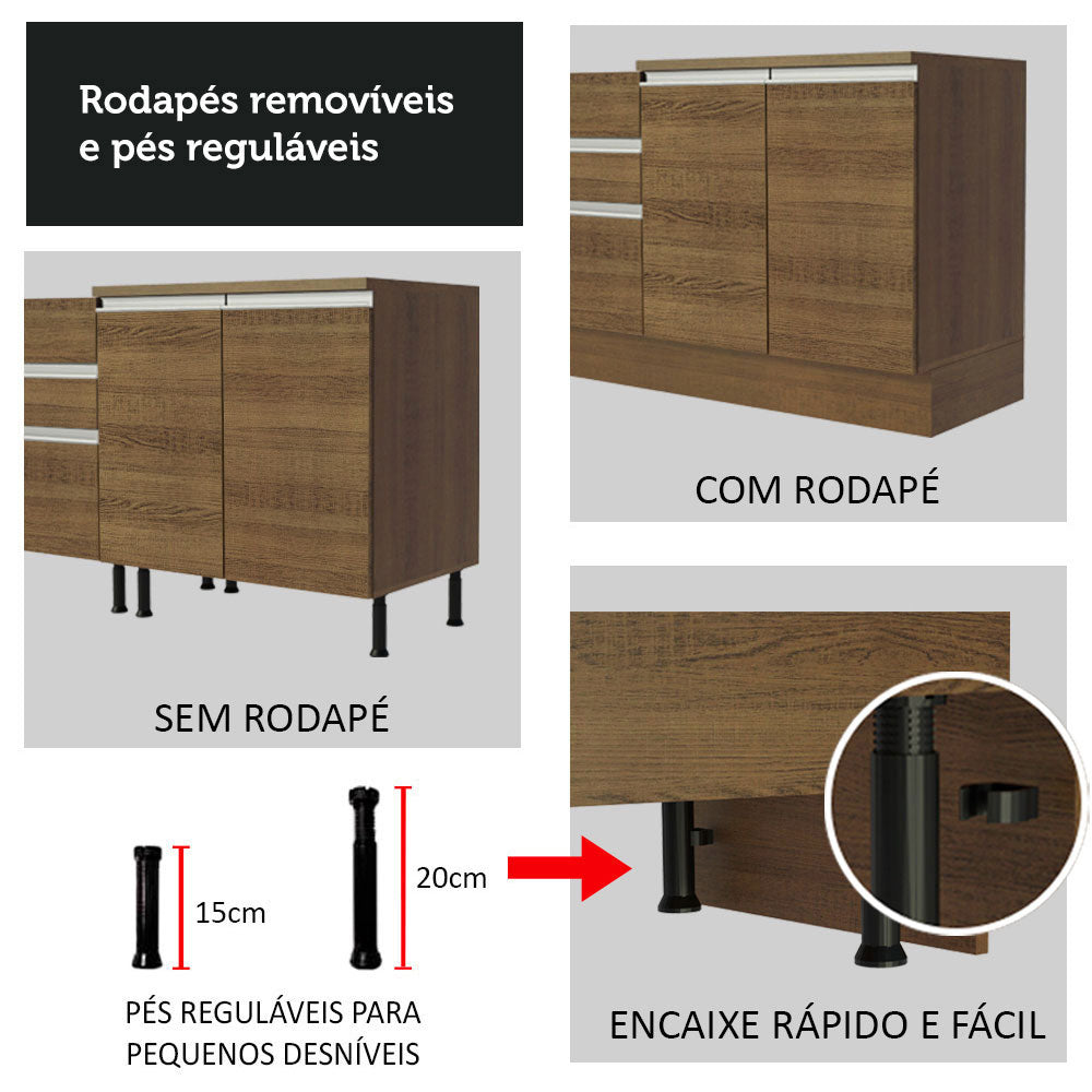 Balcão de Cozinha 80 x 60 cm 2 Gavetas (Com Tampo) Rustic Glamy Madesa