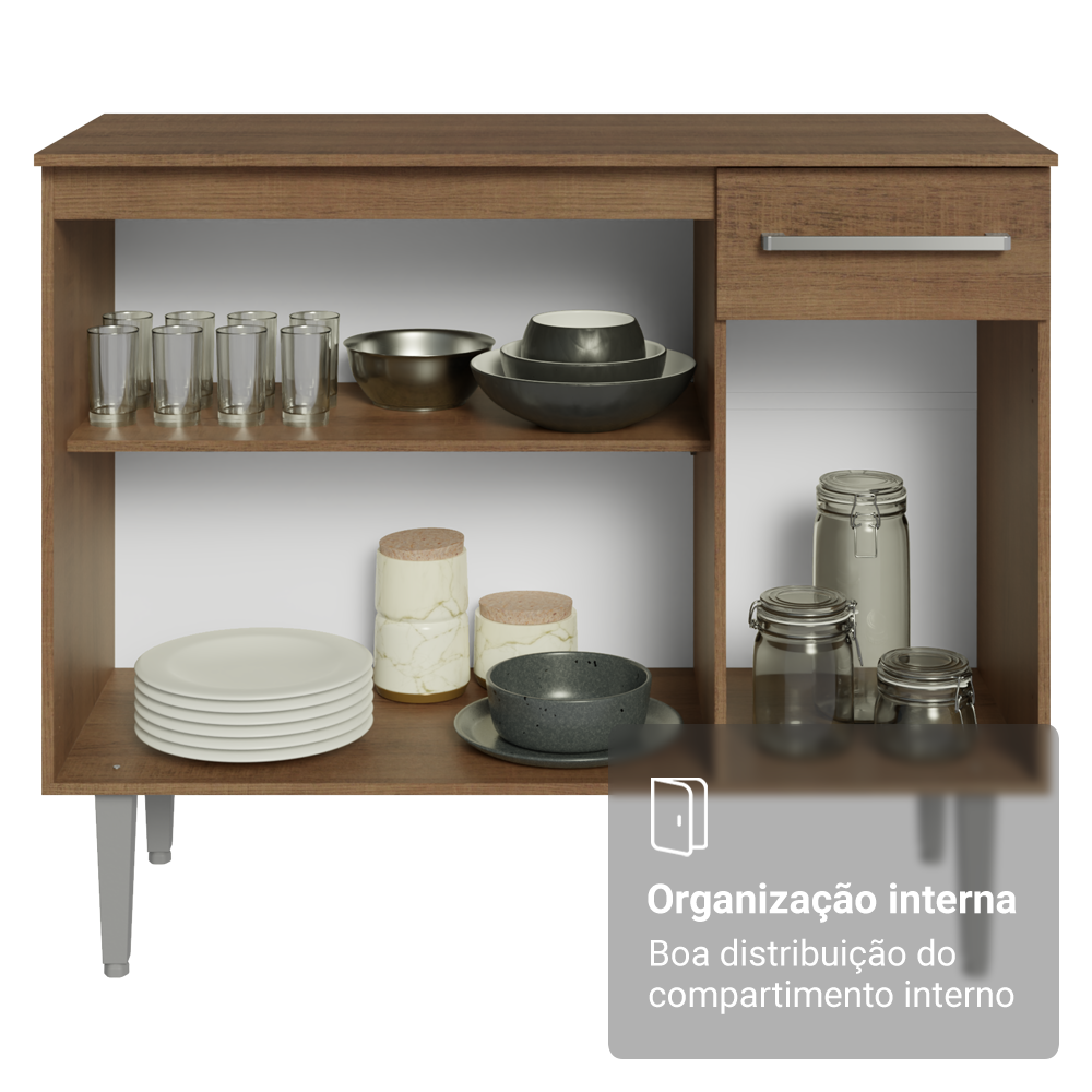 Balcão Gabinete com Pia 3 Portas e 1 Gaveta 105cm Rustic Emilly Madesa