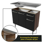 Balcão Gabinete com Pia 3 Portas e 1 Gaveta 105cm Rustic/Preto Emilly Madesa