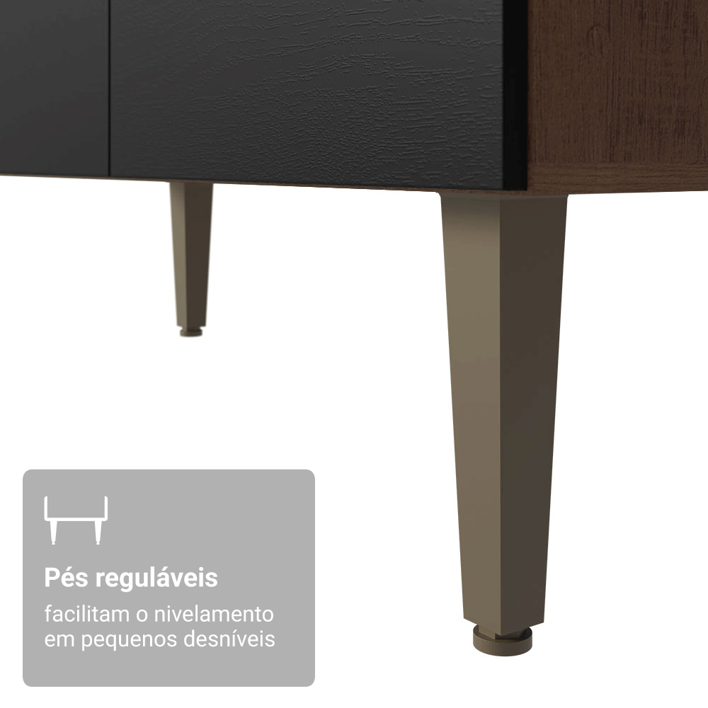 Balcão Gabinete com Pia 3 Portas e 2 Gavetas 105cm Rustic/Preto Gourmet Madesa