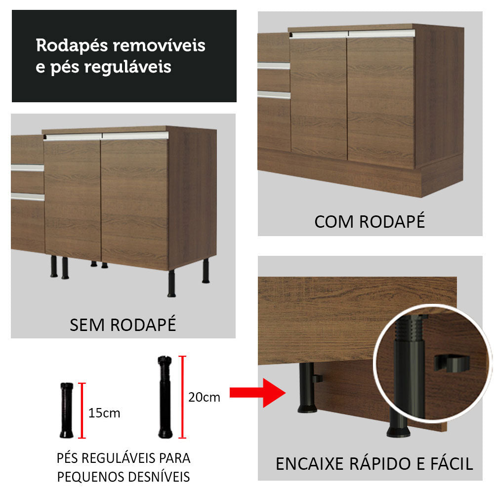 Balcão Madesa Glamy 120 cm 2 Portas (Com Tampo) Rustic