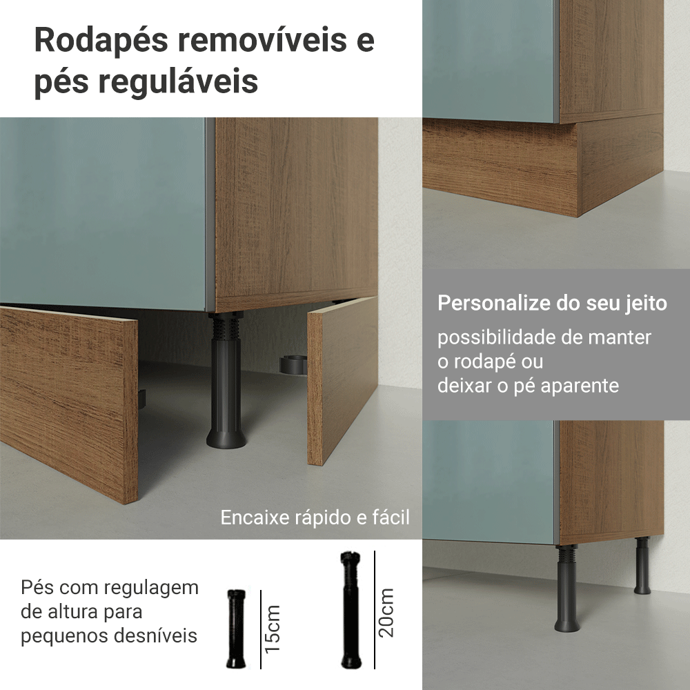 Balcão de Cozinha 120 cm 2 Portas Rustic/Cinza Lux Madesa