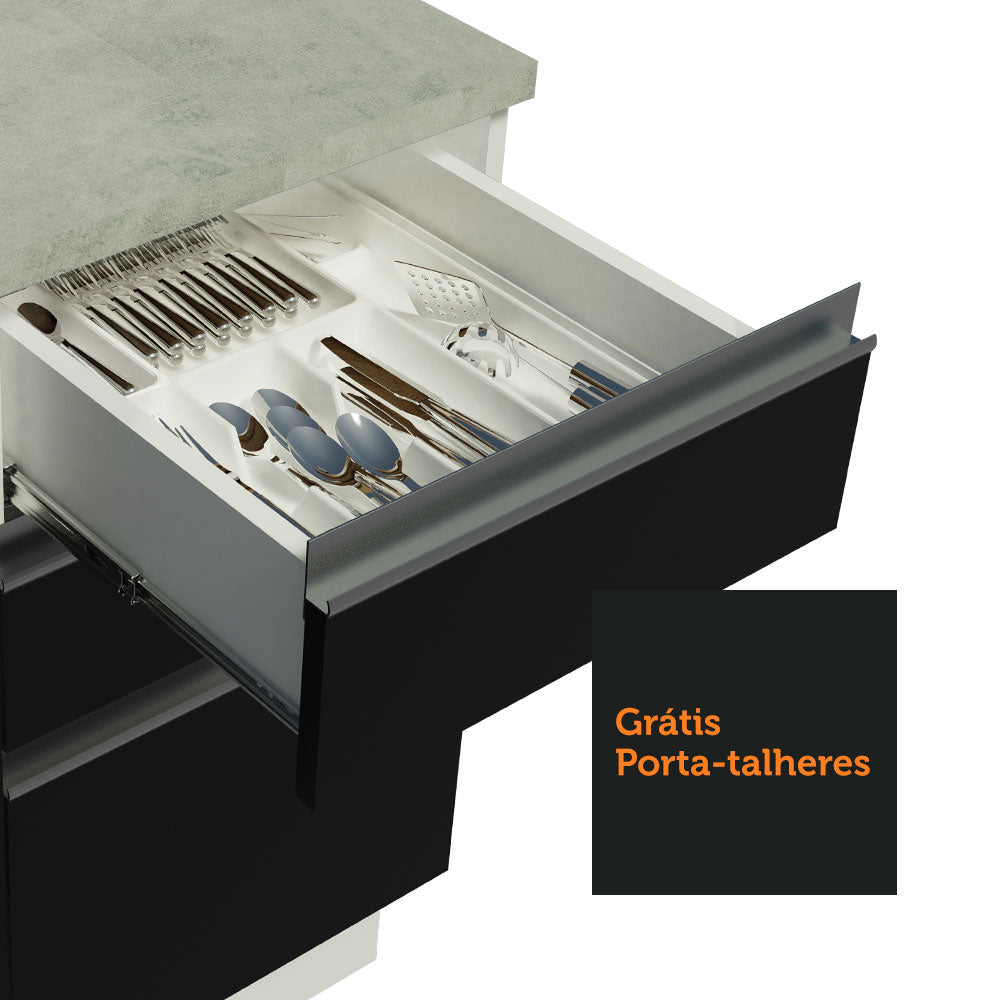 Balcão Gabinete de Pia Madesa Glamy 120 cm 2 Portas e 3 Gavetas (Sem Tampo e Pia) Branco/Preto