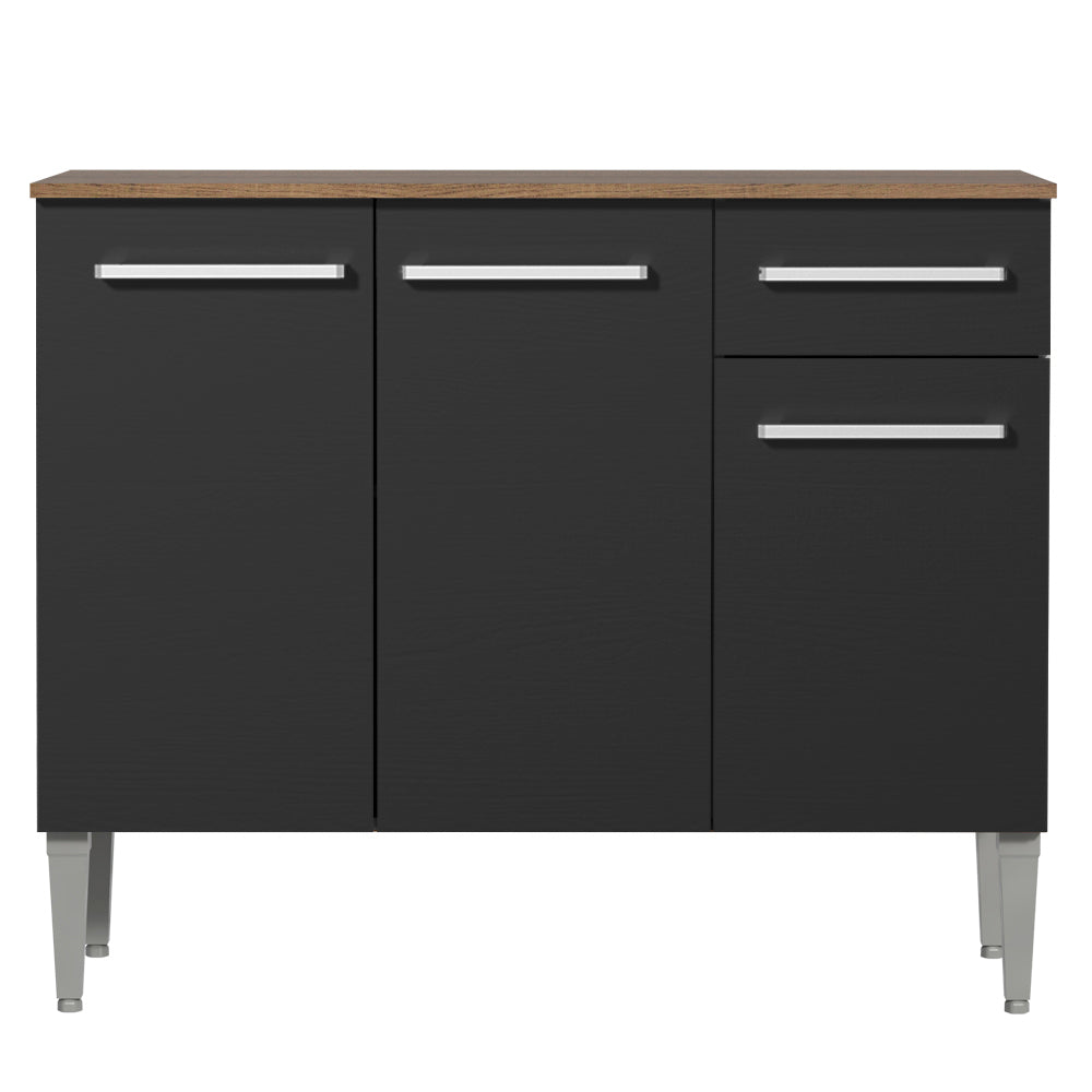 Balcão Gabinete Madesa Emilly 3 Portas e 1 Gaveta Rustic/Preto