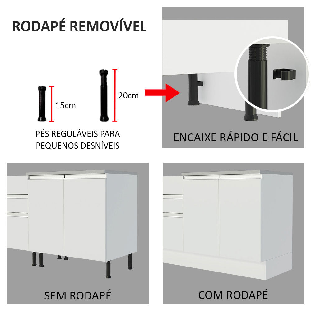 Balcão de Pia Madesa Glamy 150 cm 2 Portas e 2 Gavetas (Sem Tampo e Pia) Branco