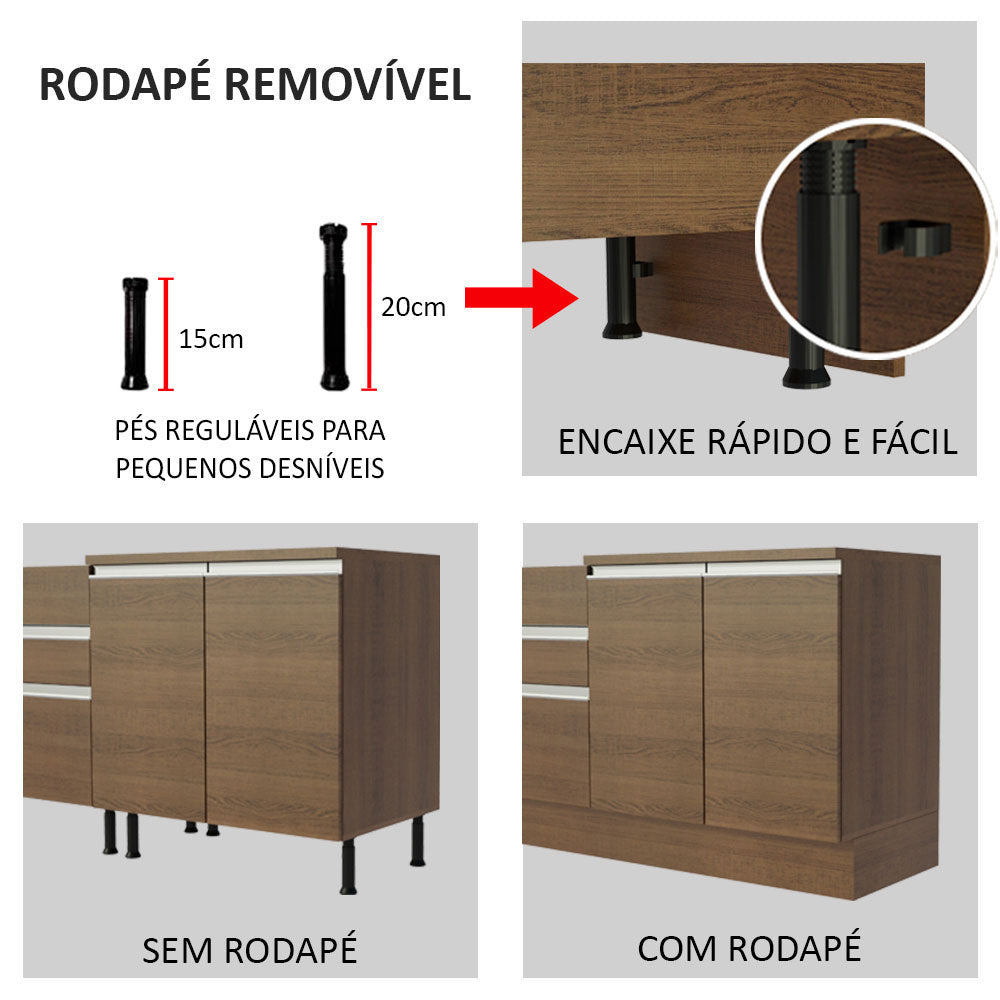 Balcão de Pia Madesa Glamy 150 cm 2 Portas e 2 Gavetas (Sem Tampo e Pia) Rustic