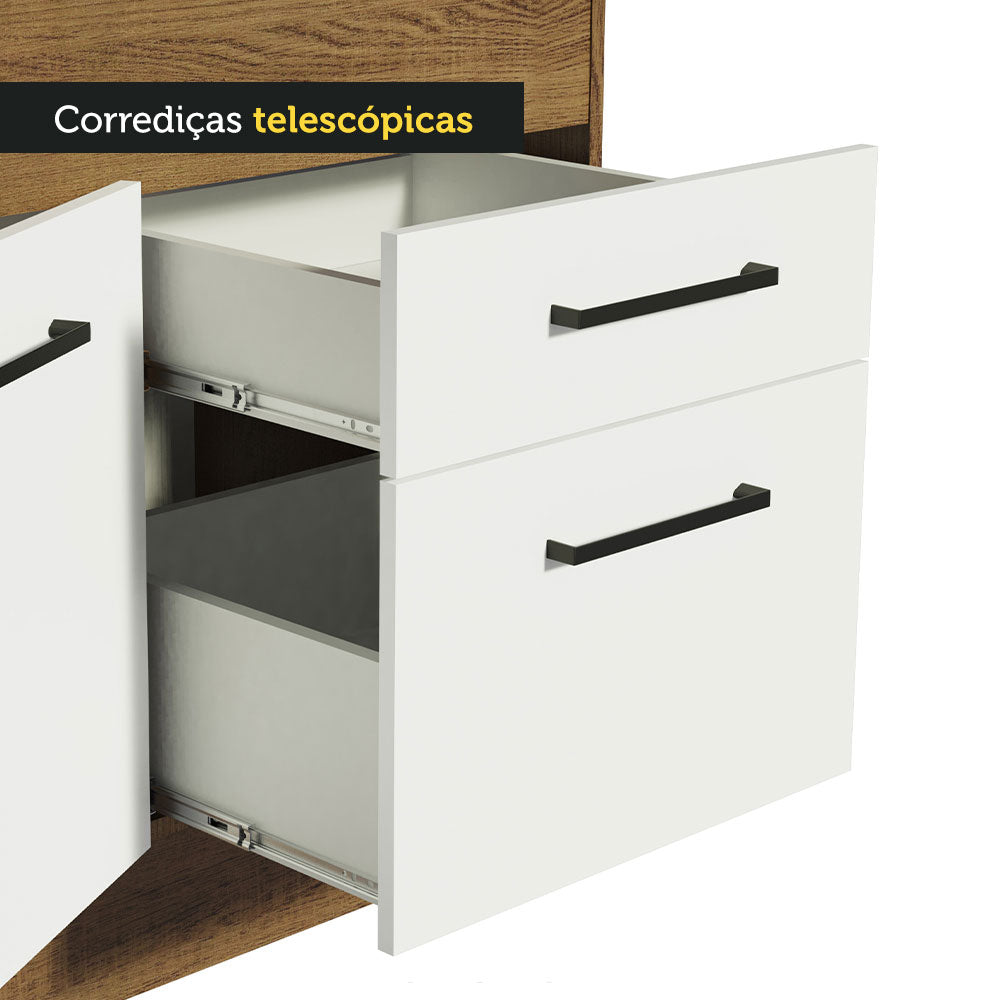 Balcão de Pia Madesa Agata 150 cm 2 Portas e 2 Gavetas (Sem Tampo e Pia) Rustic/Branco