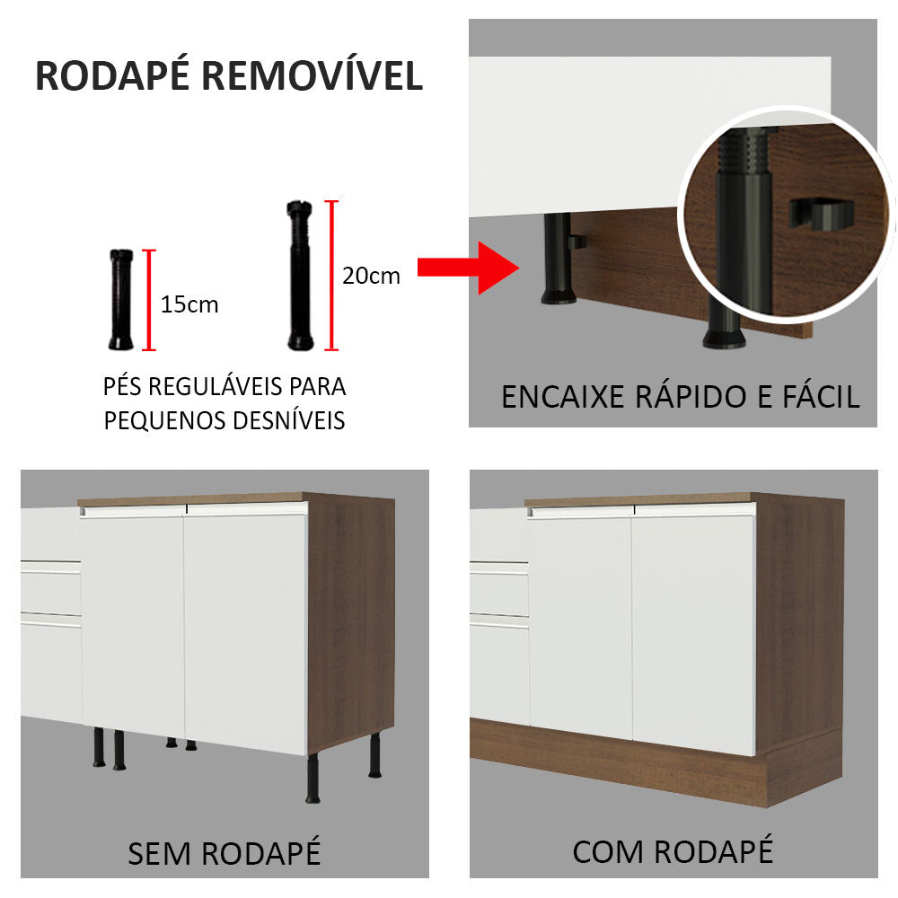 Balcão de Pia Madesa Glamy 150 cm 2 Portas e 2 Gavetas (Sem Tampo e Pia) Rustic/Branco