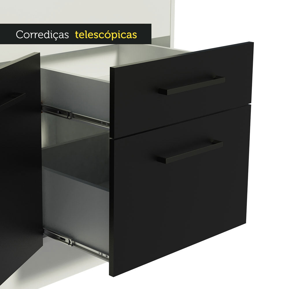 Balcão de Pia Madesa Agata 150 cm 2 Portas e 2 Gavetas (Sem Tampo e Pia) Branco/Preto