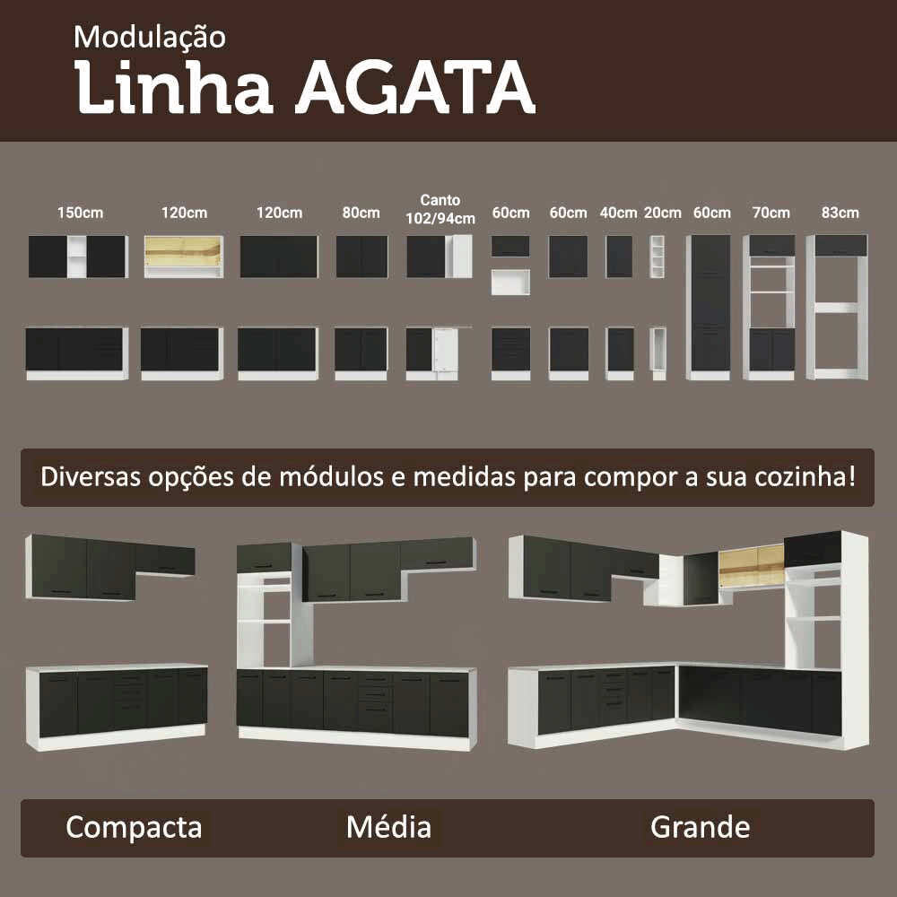 Balcão de Pia Madesa Agata 150 cm 2 Portas e 2 Gavetas (Sem Tampo e Pia) Branco/Preto